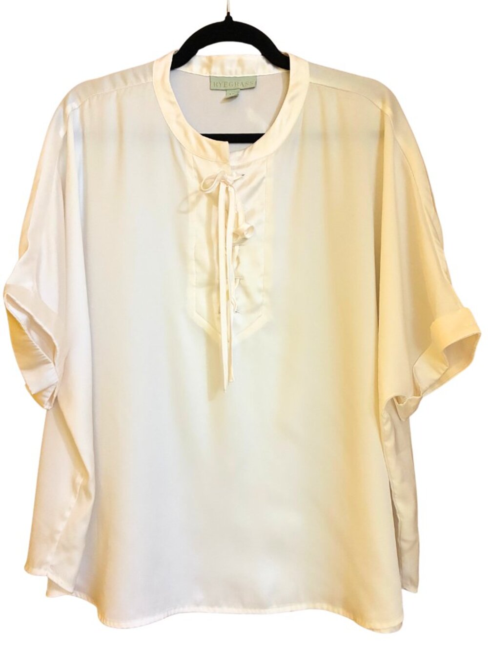Ryegrass Quiet Luxury Ivory Blouse Women's XXL Romantic Tie Front Soft Feminine